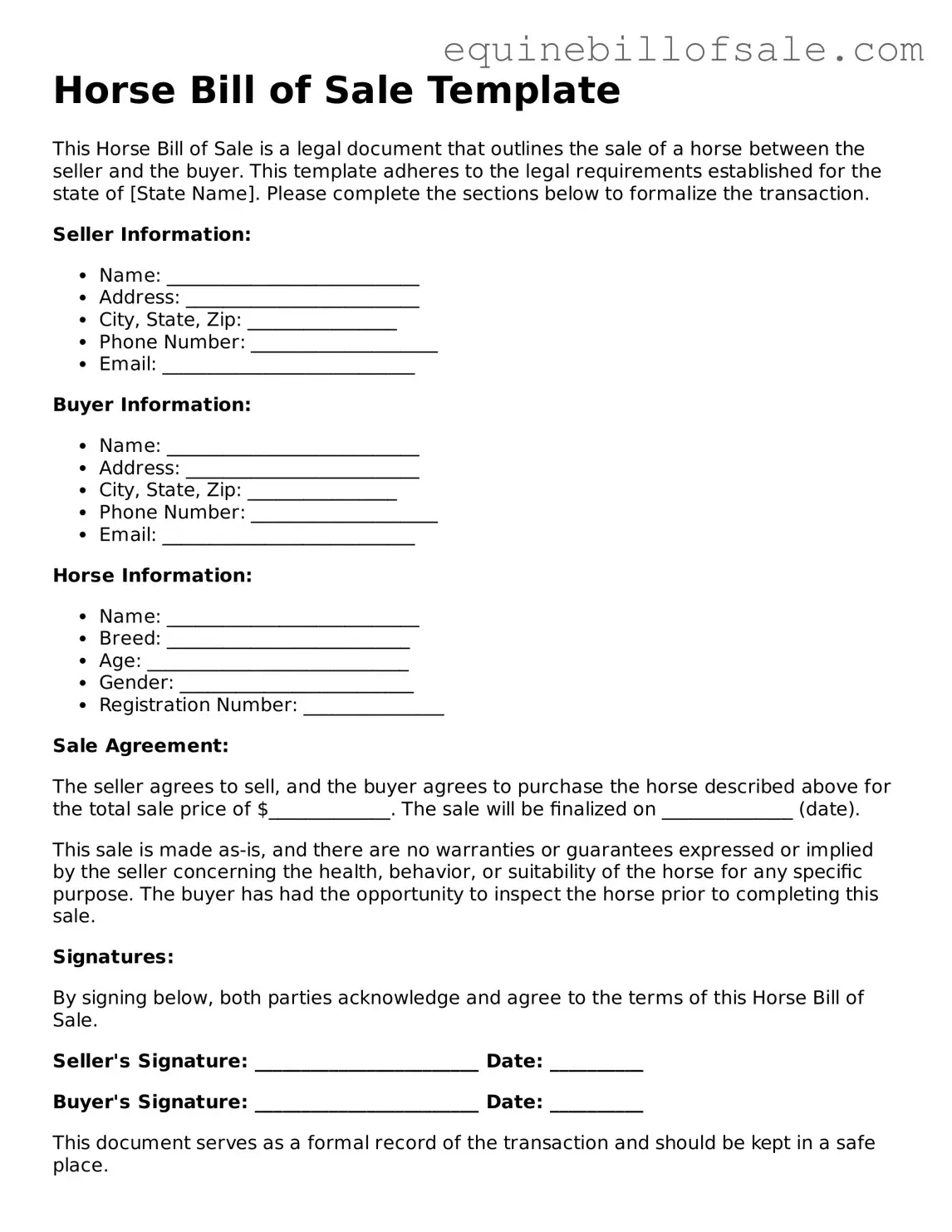 Attorney-Verified Horse Bill of Sale Form